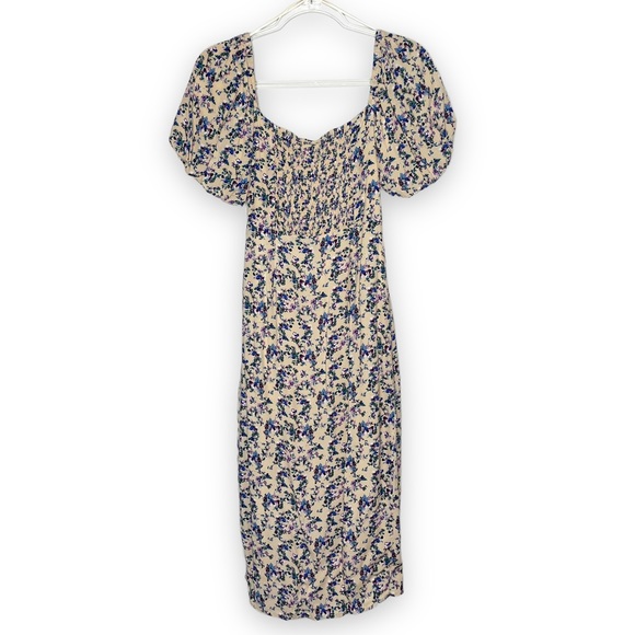 ASTR | Square Neck Bubble Sleeve Dress in Cream Multi Ditsy Small - Picture 4 of 7